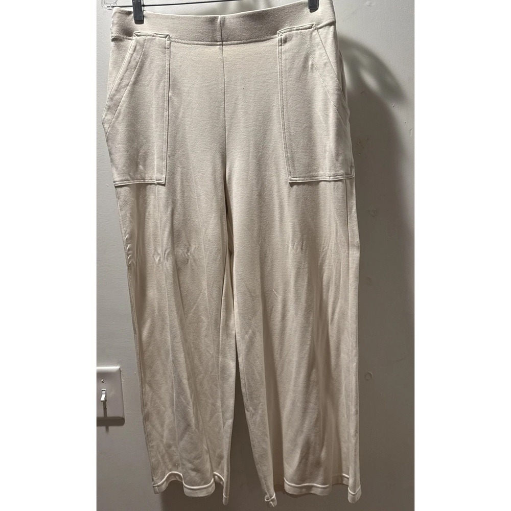 Max Studio L Off White Ponte Crop Wide Leg Pull-On Pant Career Wear Office